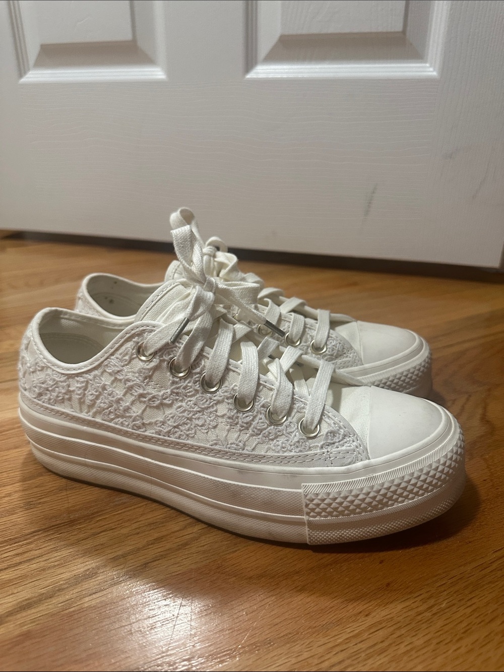 Converse White Lace Platform Sneakers